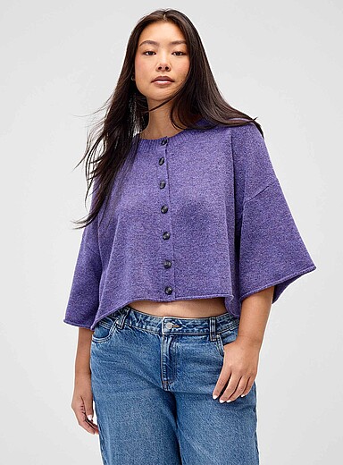 Twik Mauve Plush knit boxy-fit cardigan for women