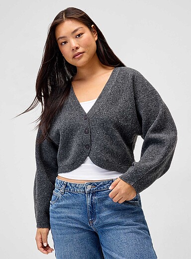 Twik Charcoal Cropped V-neck cardigan for women
