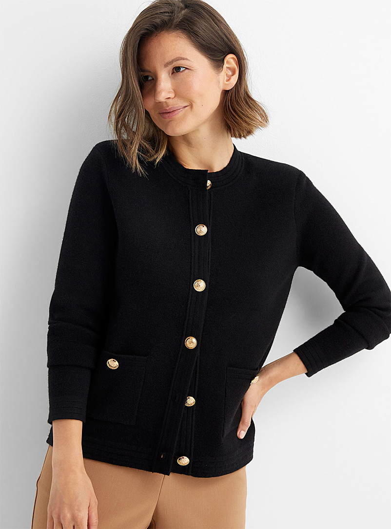 Crest-button shoulder pad cardigan 