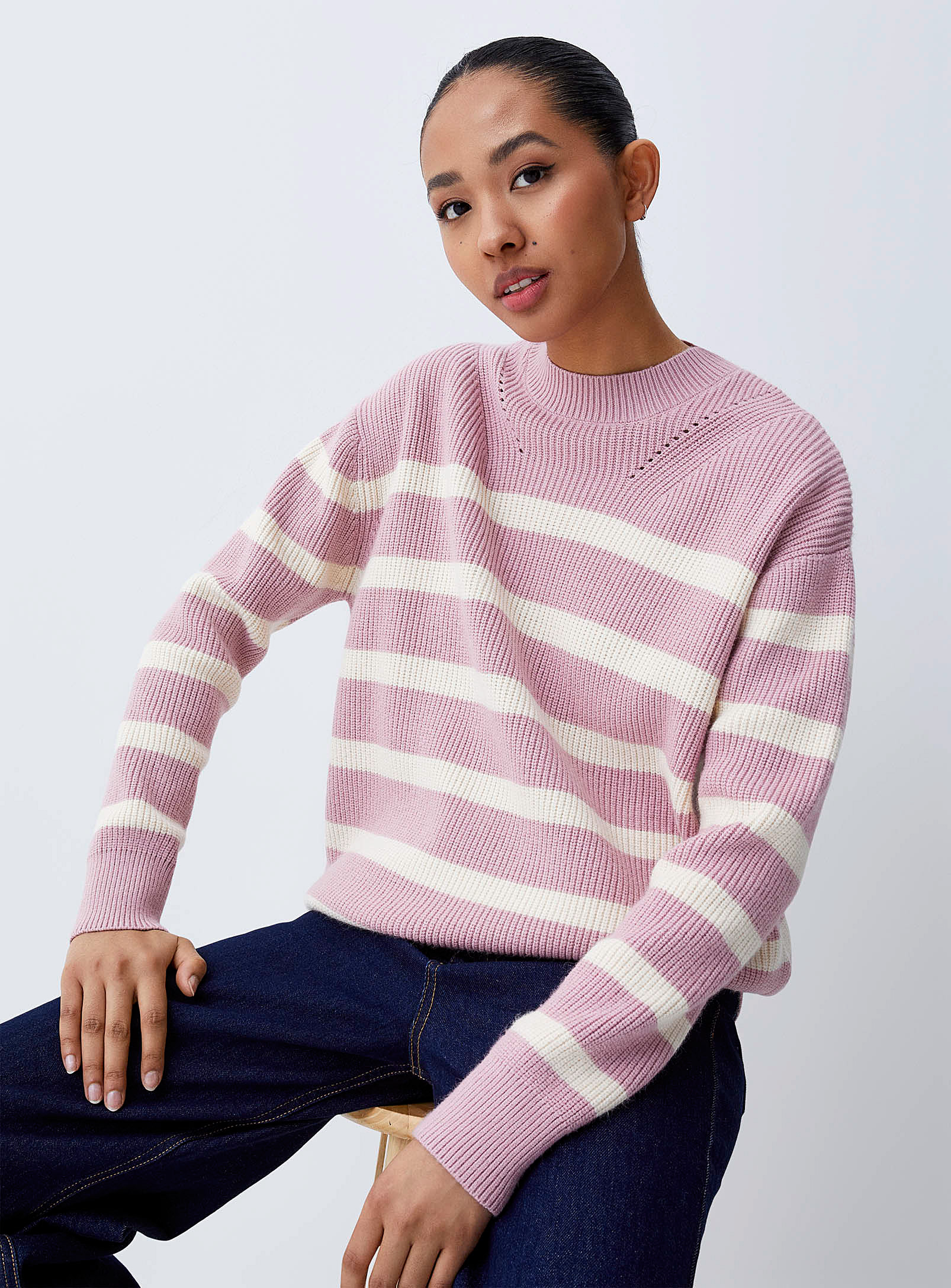 Twik Oversized Two-tone Stripe Sweater In Pink