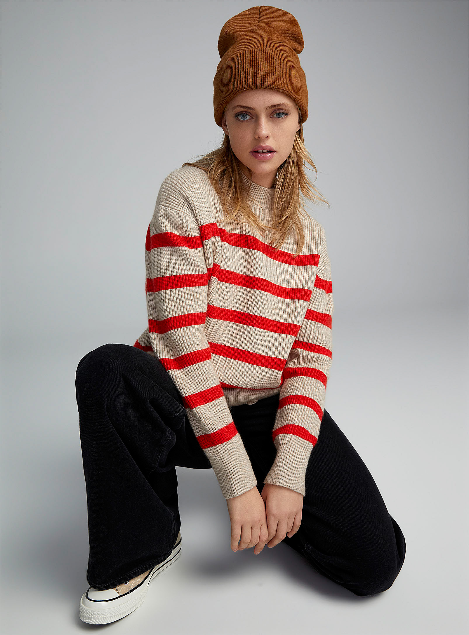 Twik Oversized Two-tone Stripe Sweater In Patterned Red