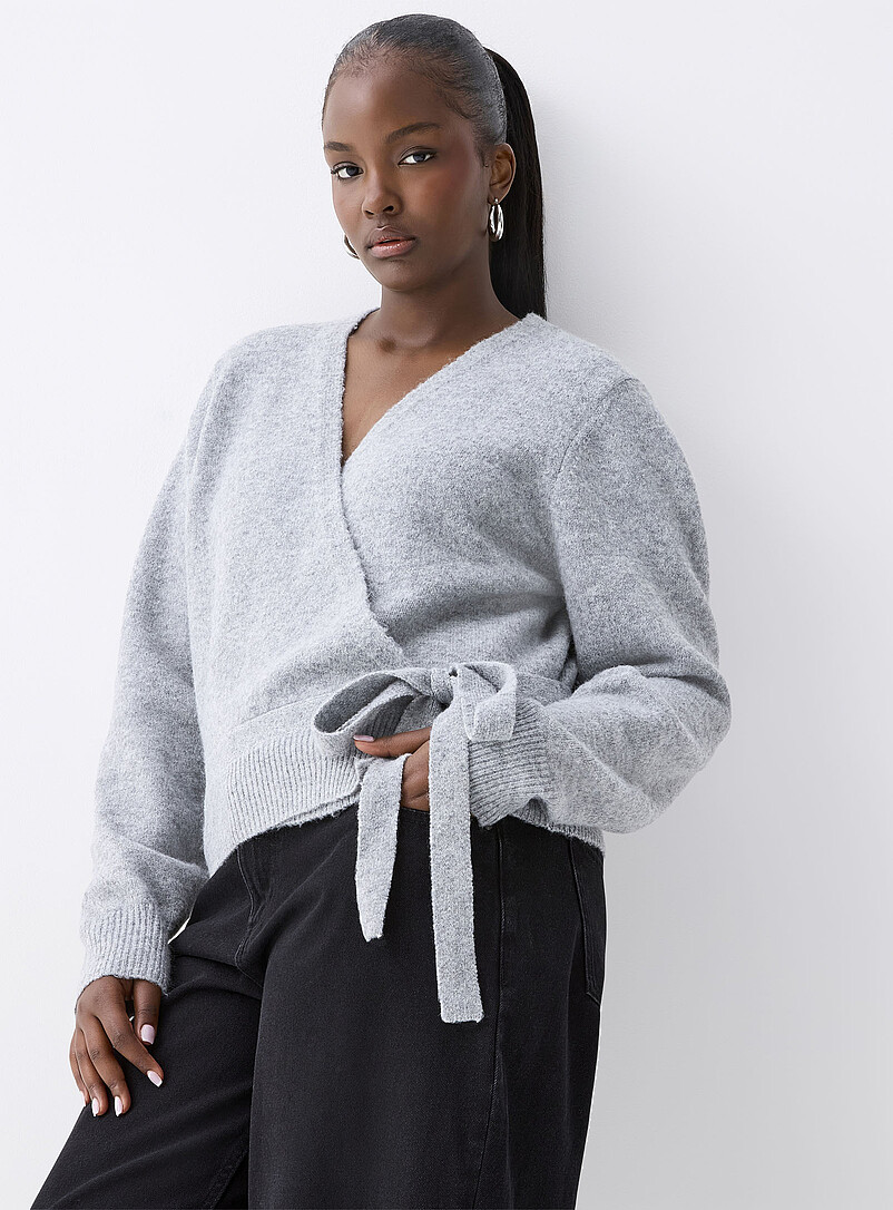 Fluffy knit crossover cardigan product image (primary)