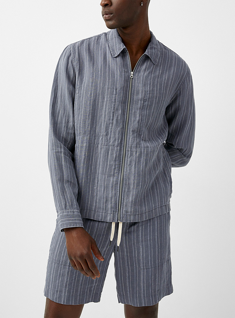 Vince Blue Uneven stripe shirt jacket for men