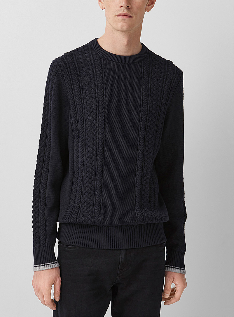 Vince Marine Blue Mixed weave sweater for men