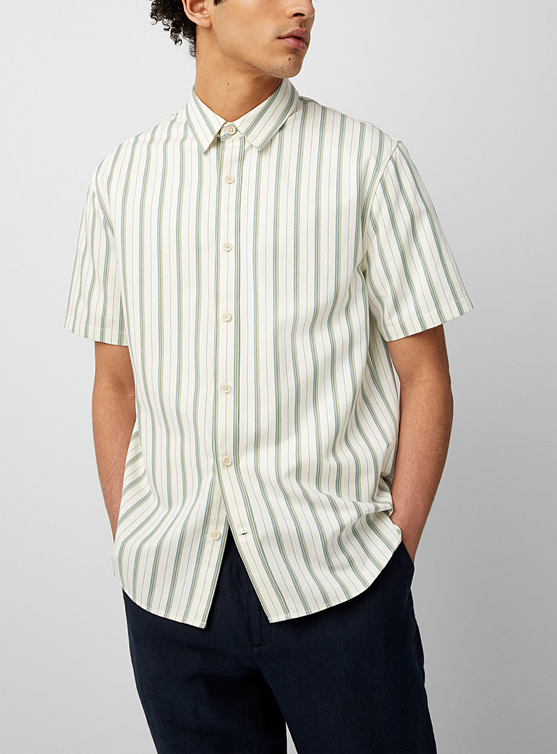 Vince Ecru/Linen Vertical stripe short sleeve shirt for men