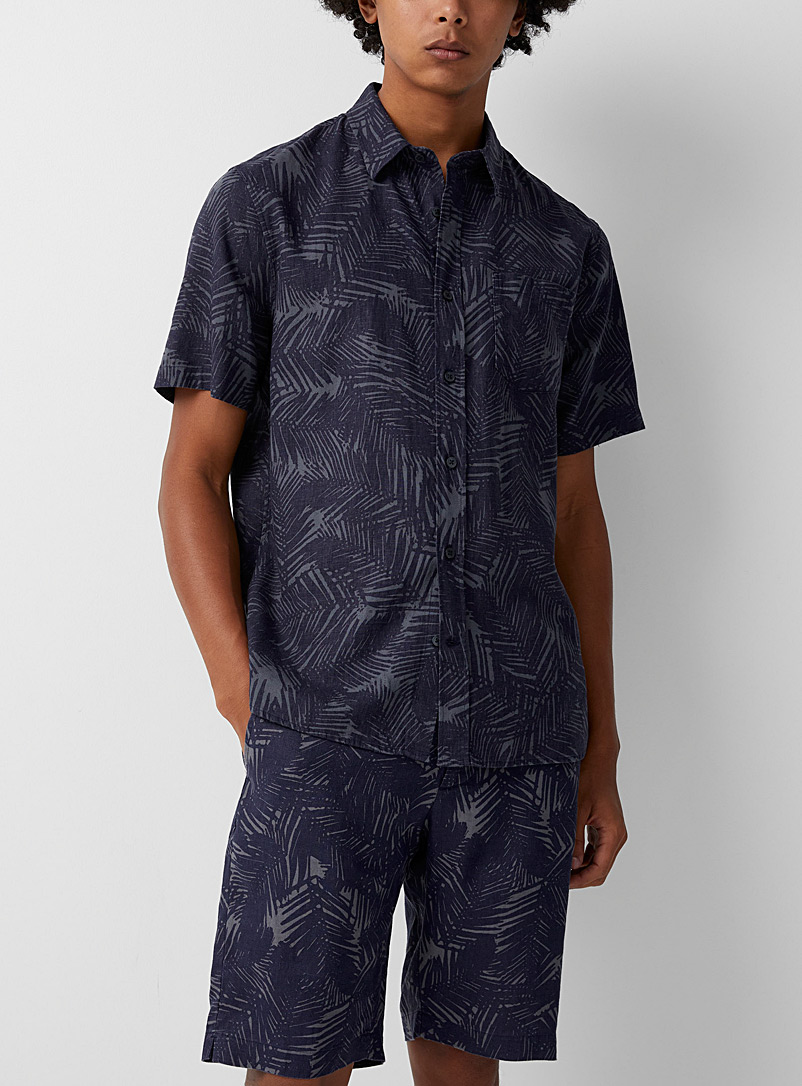 Vince Marine Blue Palm print linen shirt for men