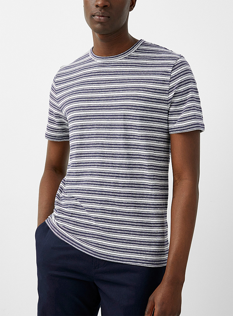 Cotton-linen blend multi-striped T 
