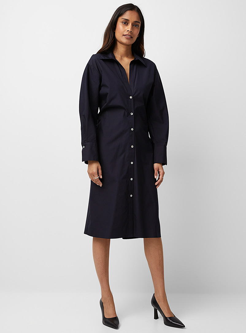 Vince Marine Blue Pleated cuffs cinched shirtdress for women