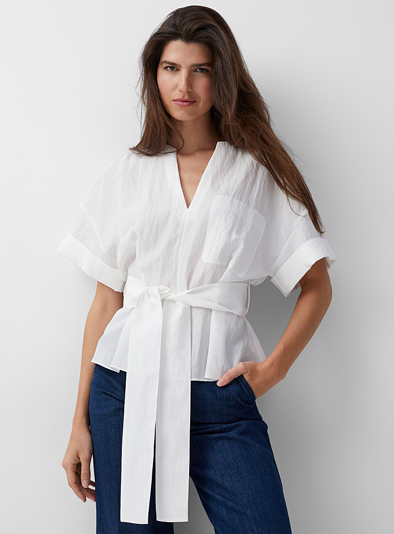 Vince White Cuffed sleeves belted blouse for women