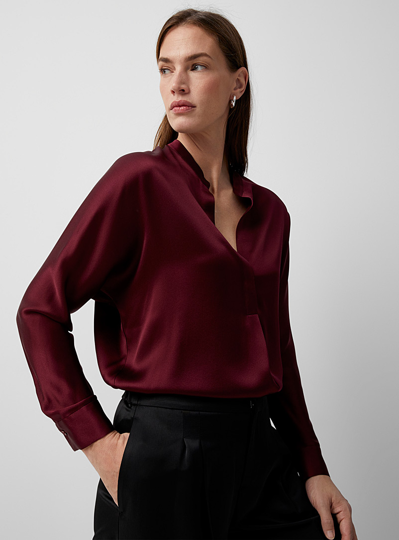 Vince Purple Loose burgundy silk blouse for women