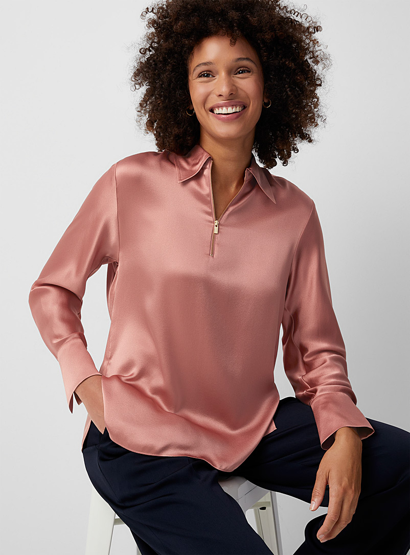 Vince Dusky Pink Zippered collar satiny blouse for women