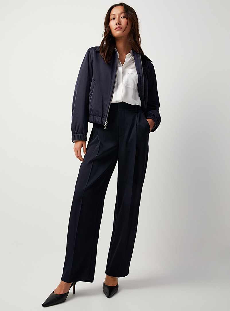 Vince Marine Blue Pleated satiny wide-leg pant for women
