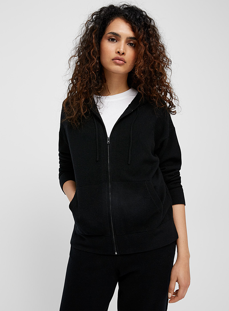Vince Black Cashmere and merino hooded jacket for women