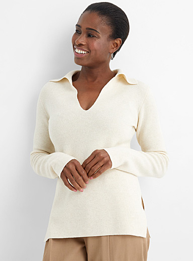 Johnny-collar cashmere-wool sweater 