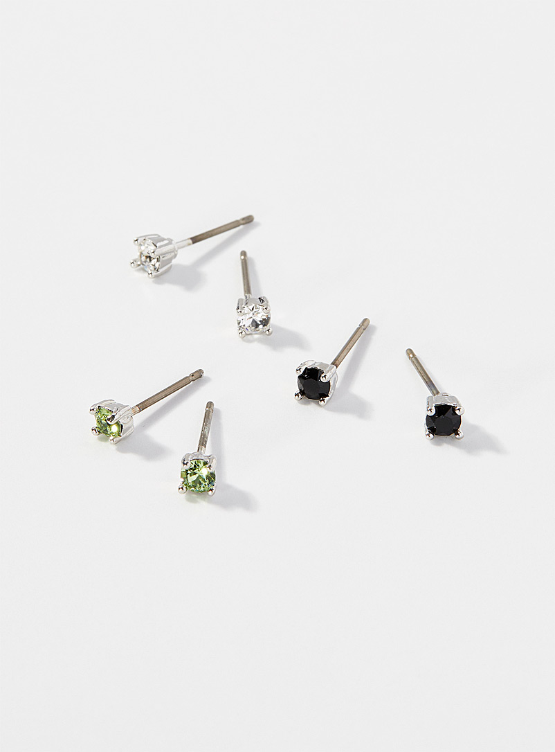 Simons Silver Colourful crystal earrings Set of 3 for women