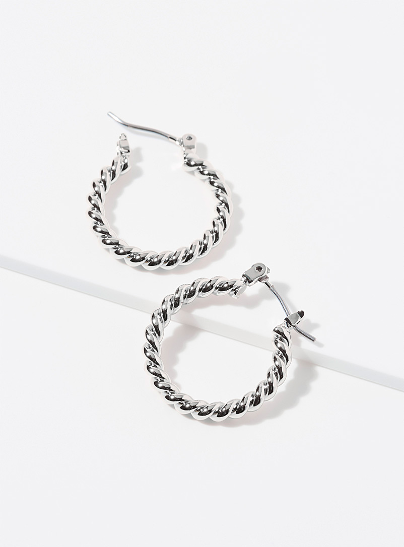 Simons: Les petits anneaux torsades métallisées Argent pour femme