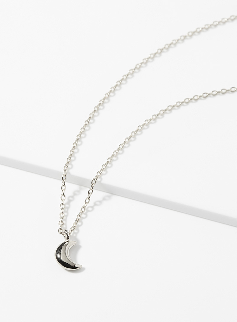 Simons Silver Domed moon necklace for women