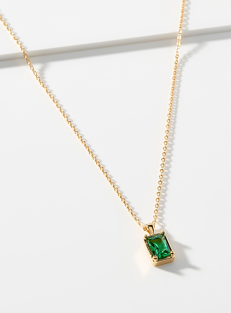 Simons: Le collier cristal rectangulaire Vert pour femme
