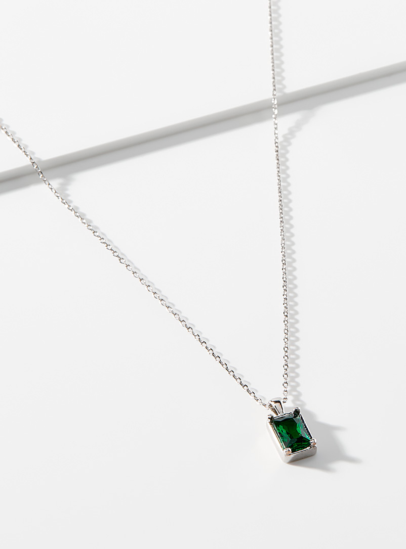 Simons Silver Rectangular crystal necklace for women
