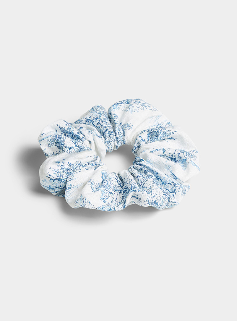 Simons Patterned Blue Toile de Jouy cotton-linen scrunchie for women