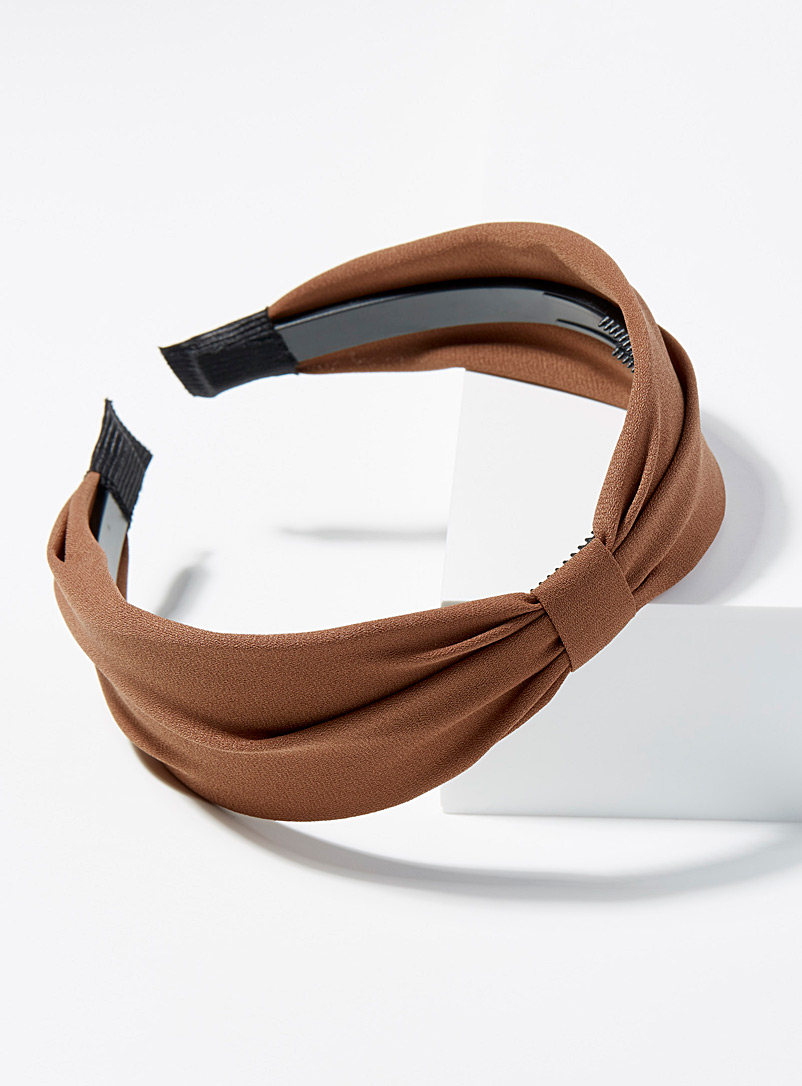 Simons Brown Solid knotted headband for women
