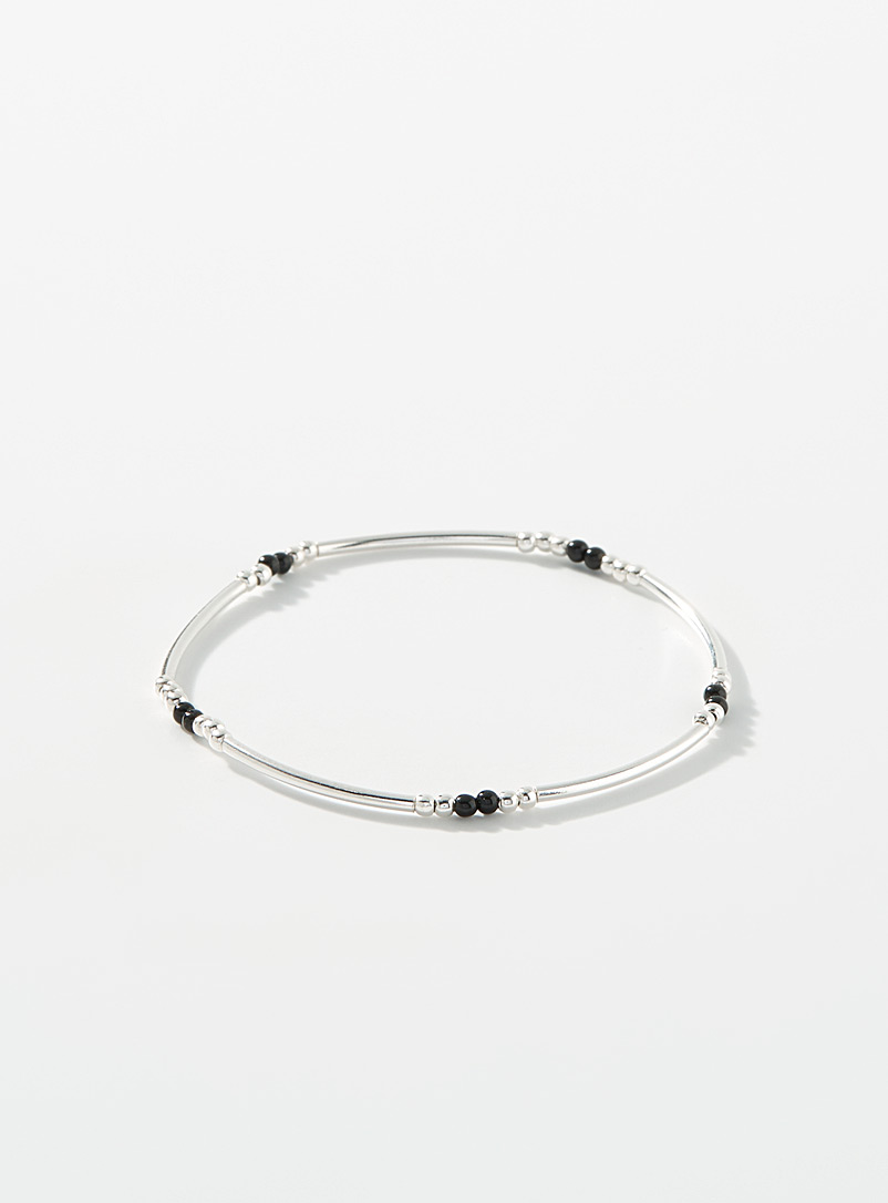 Simons Silver Silver rod and bead bracelet for women