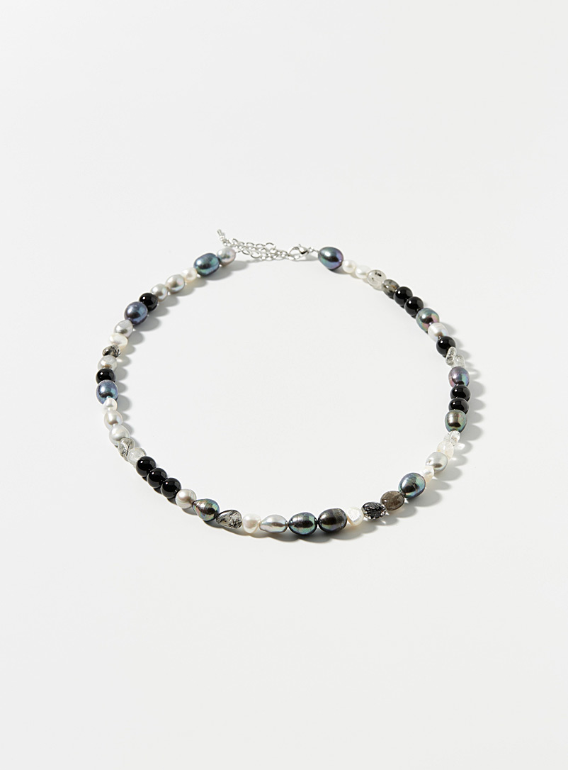 Le 31: Le collier pierres et perles mixtes Noir assorti pour homme