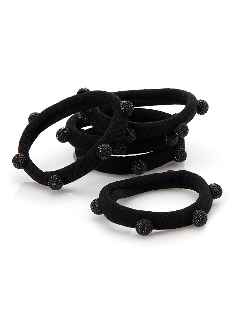 Simons Patterned Black Shimmery bead elastics Set of 5 for women