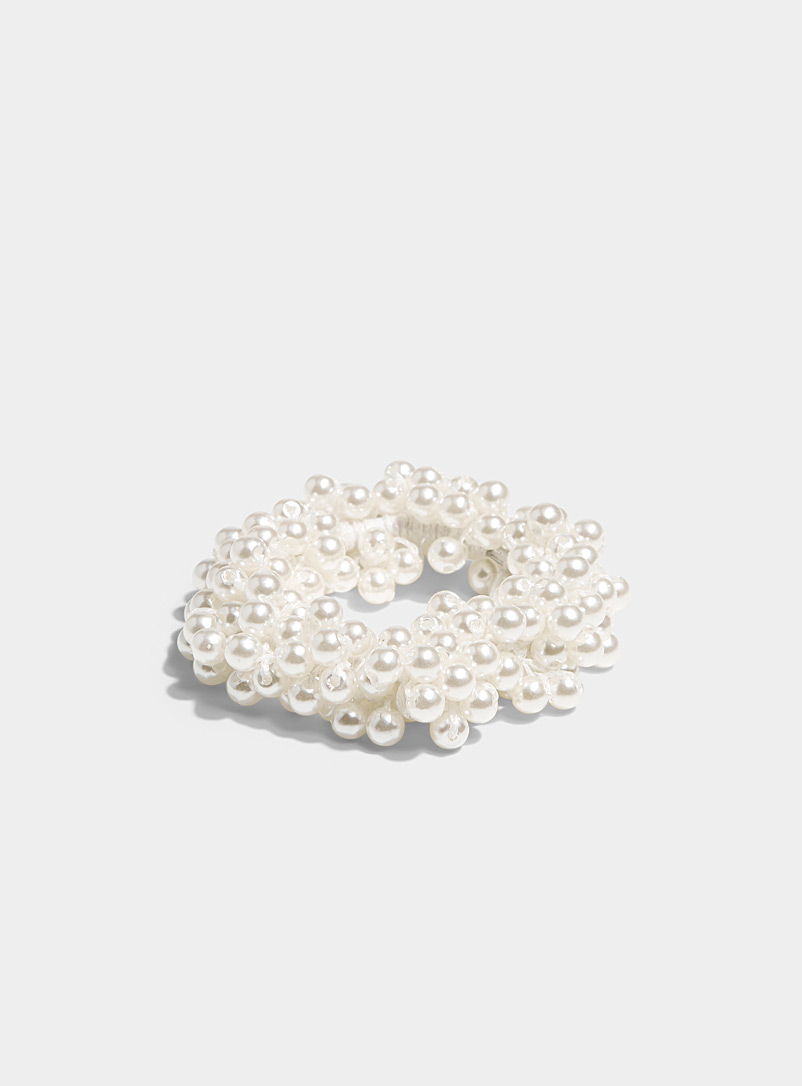 Simons White Cluster of pearls hair tie for women