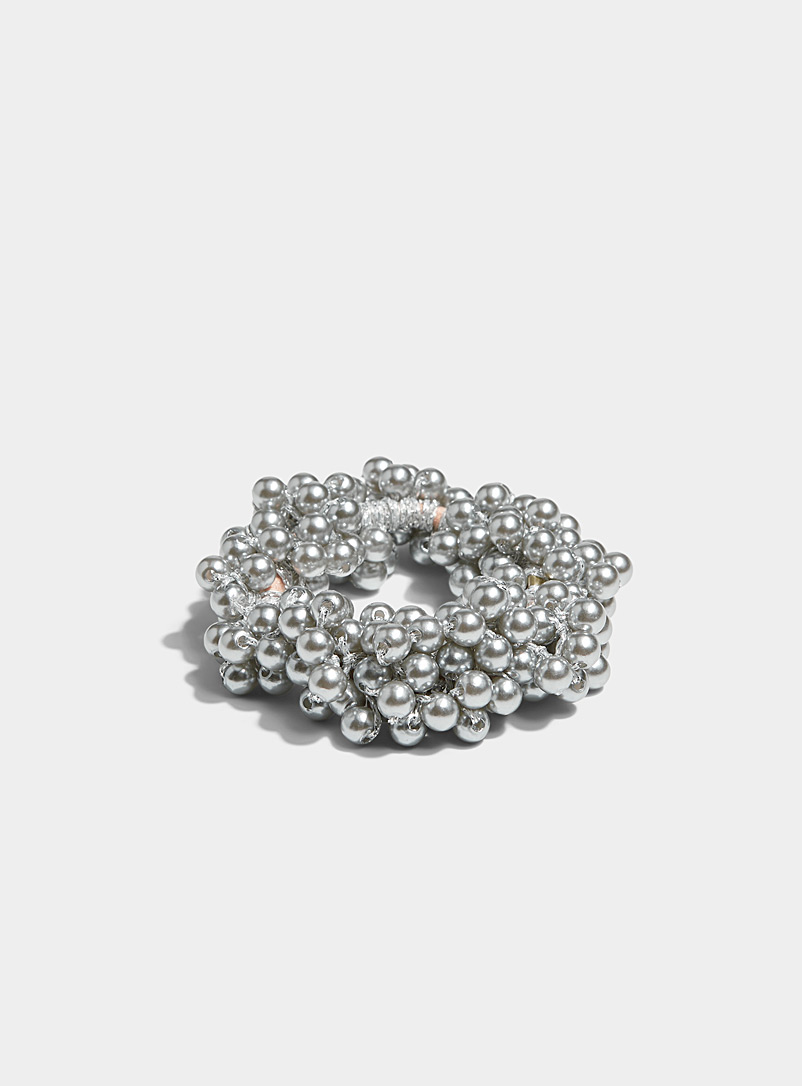 Simons Slate Grey Cluster of pearls hair tie for women