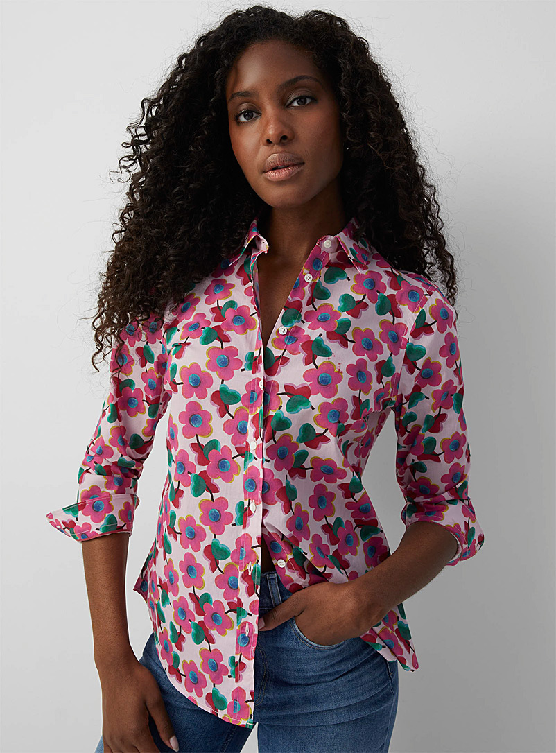 Contemporaine Patterned pink Silky blooming shirt Made with Liberty Fabric for women