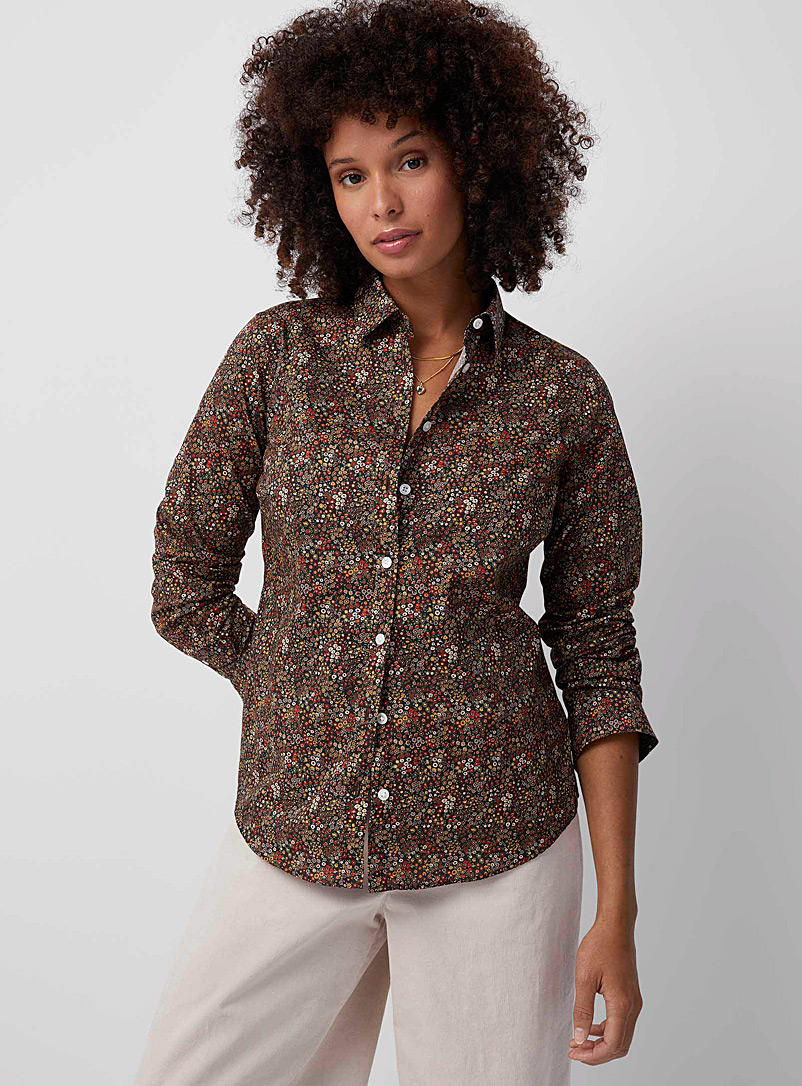 Contemporaine Patterned green  Silky blooming shirt Made with Liberty Fabric for women