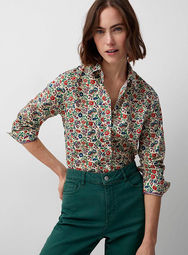 Contemporaine Crimson Blooming silky shirt Made with Liberty Fabric for women