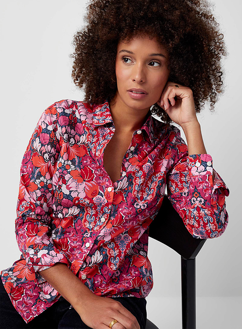 Contemporaine Red Silky blooming shirt Made with Liberty Fabric for women