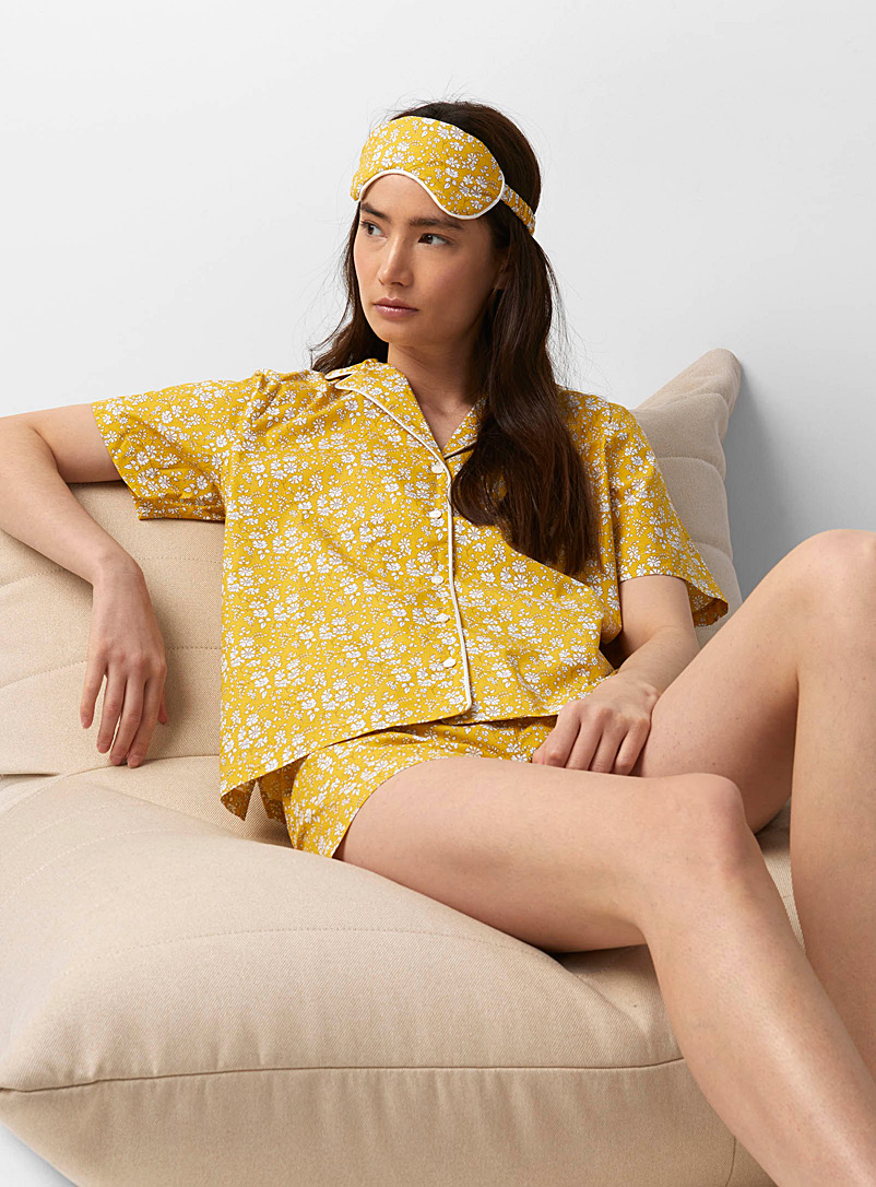 Miiyu Patterned Yellow Bright bouquet piped pyjama set Made with Liberty Fabric for women