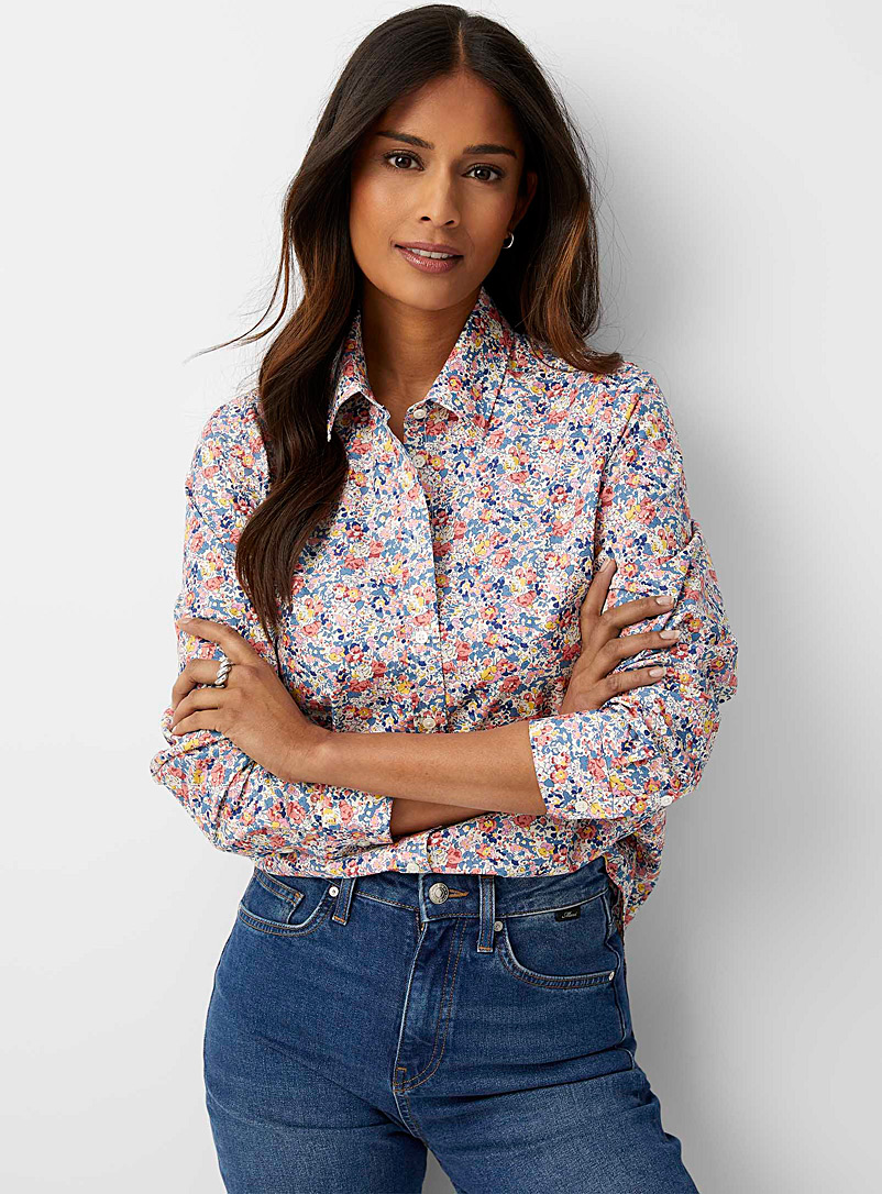 Simons Patterned Ecru Claire-Aude poplin shirt Made with Liberty Fabric for women