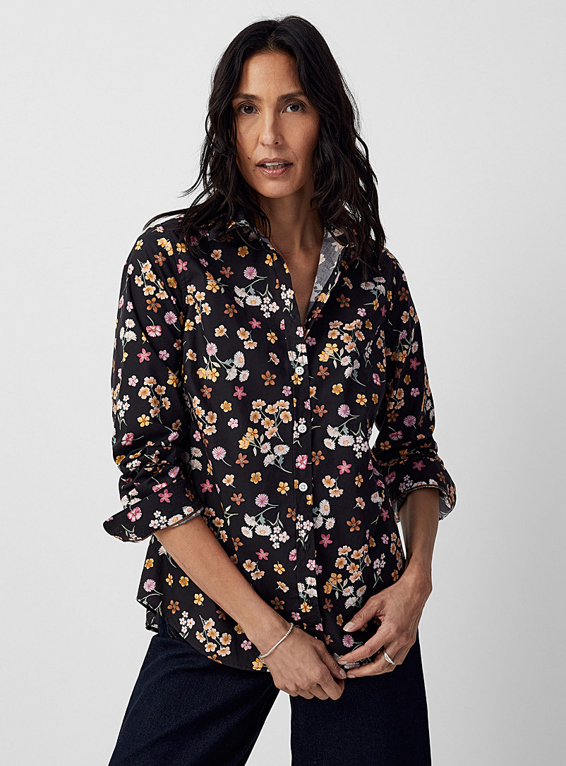 Contemporaine Patterned Black Colourful print poplin shirt Made with Liberty Fabric for women