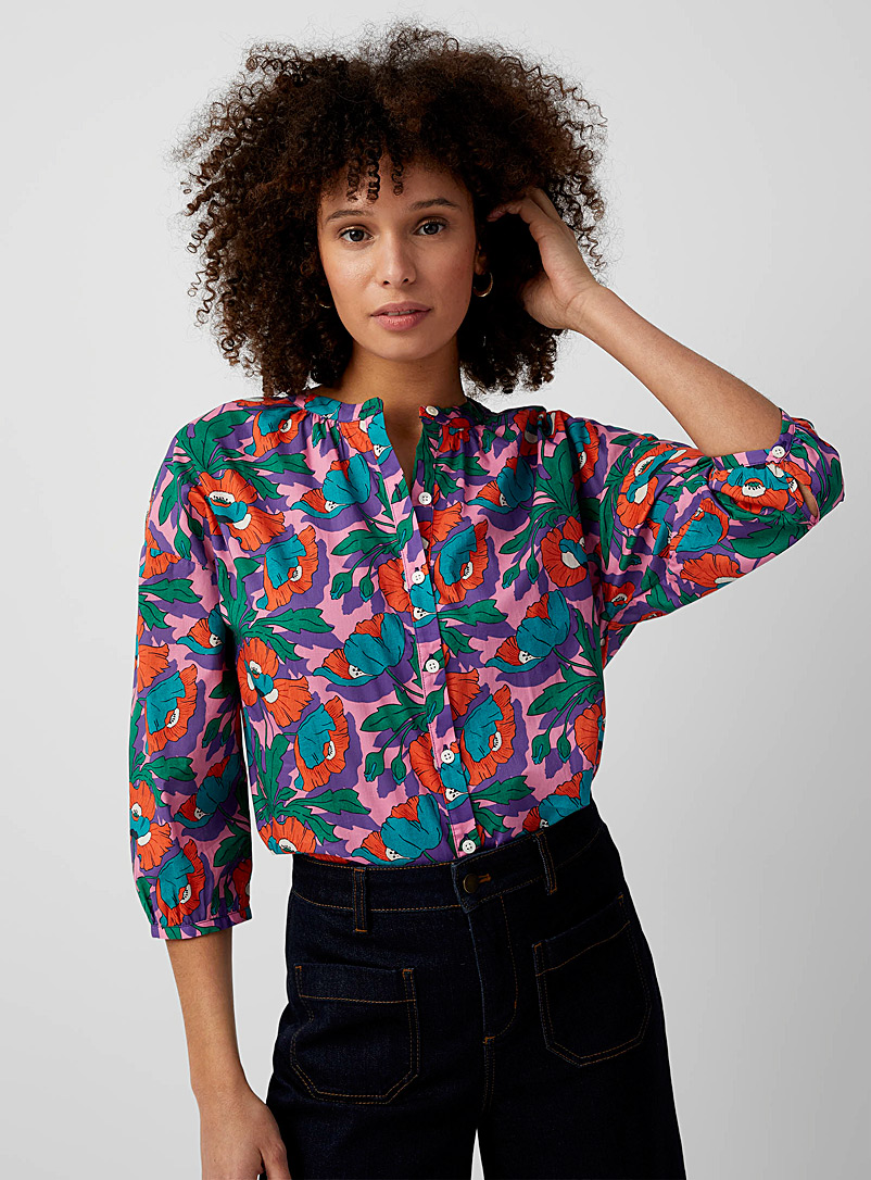 Contemporaine Medium Pink Blooming puff-sleeve shirt Made with Liberty Fabric for women