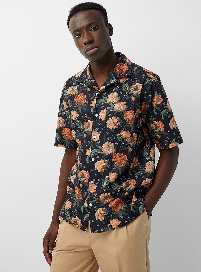 Le 31: La chemise cabana expression végétale Faite avec un tissu Liberty Noir à motifs pour homme