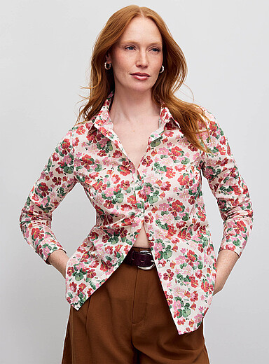 Contemporaine Indigo/Dark Blue Blooming print shirt <b>Made with Liberty Fabric</b> for women