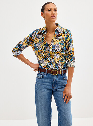 Contemporaine: La chemise en fleurs <b>Faite d'un tissu Liberty Fabric</b> Bleu &agrave; motifs pour femme