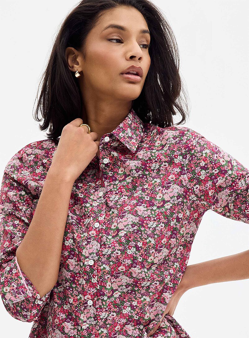 Contemporaine Indigo/Dark Blue Blooming print shirt <b>Made with Liberty Fabric</b> for women