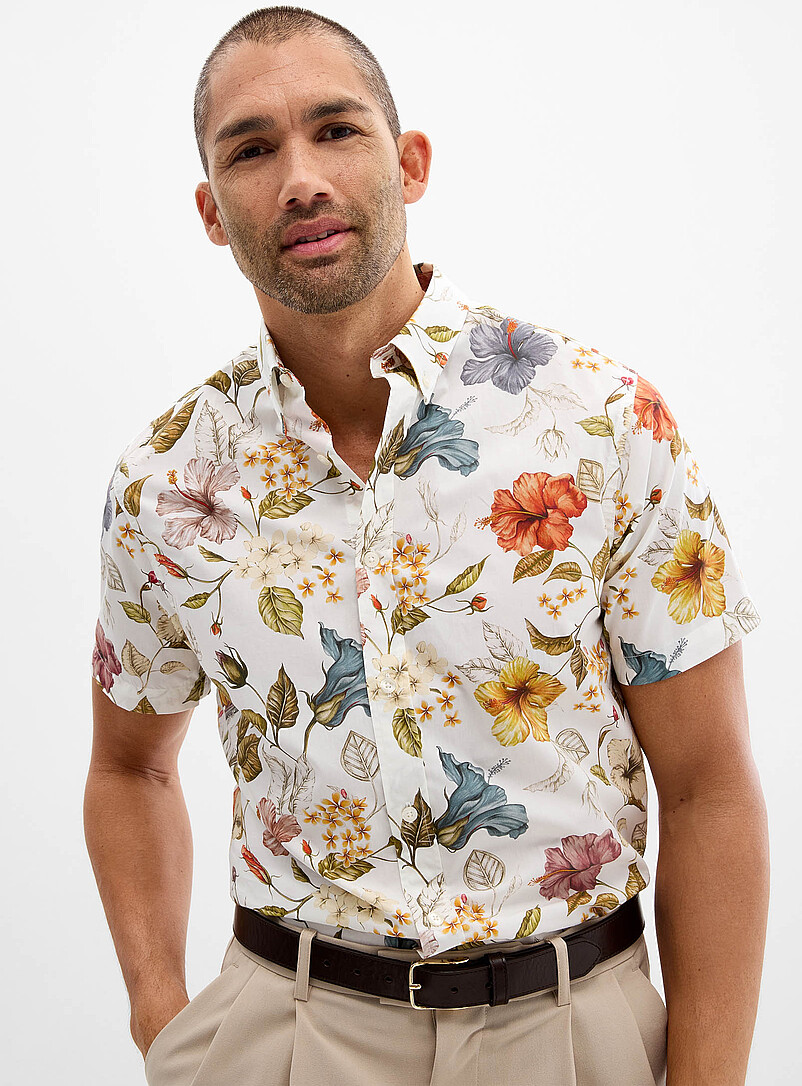 Le 31: La chemise floraison trac&eacute;e Coupe confort <b>Faite d'un tissu Liberty Fabric</b> Blanc &agrave; motif pour homme