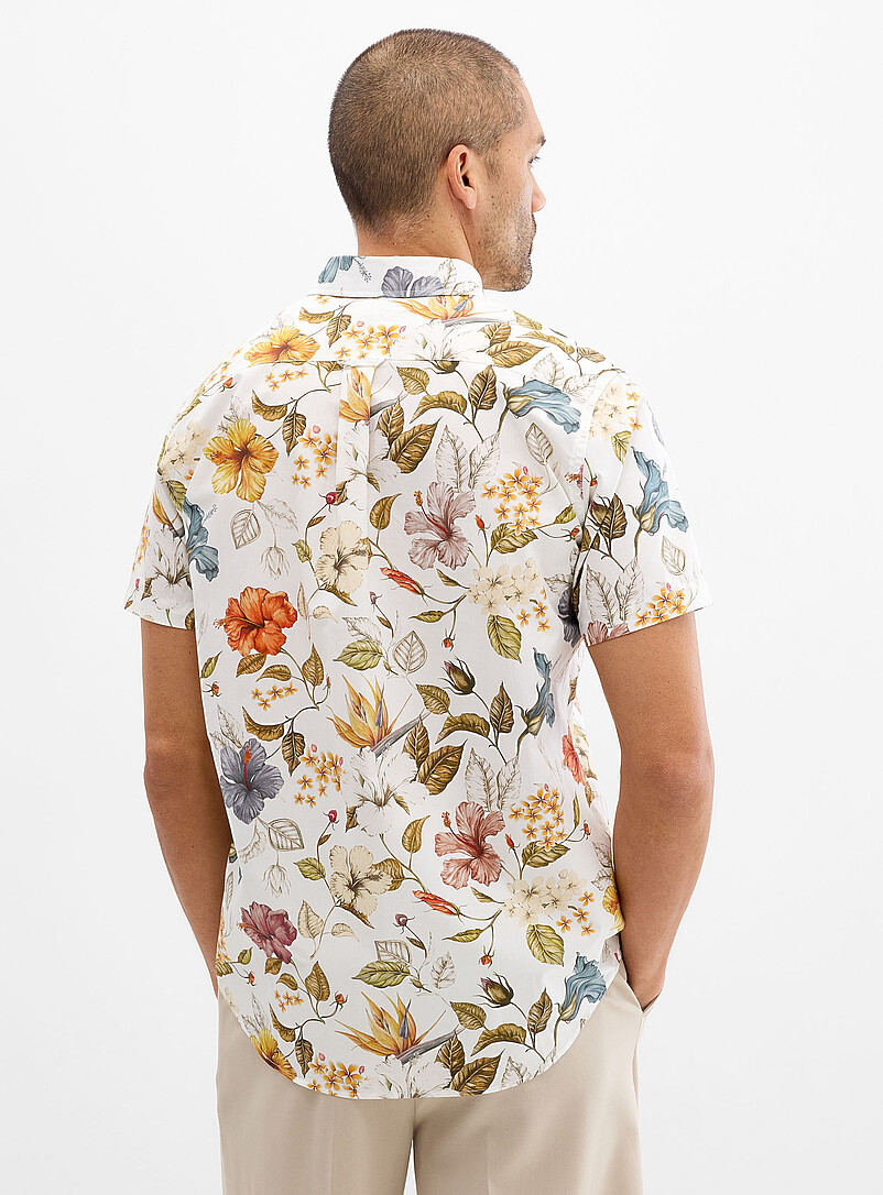 Le 31: La chemise floraison trac&eacute;e Coupe confort <b>Faite d'un tissu Liberty Fabric</b> Blanc &agrave; motif pour homme