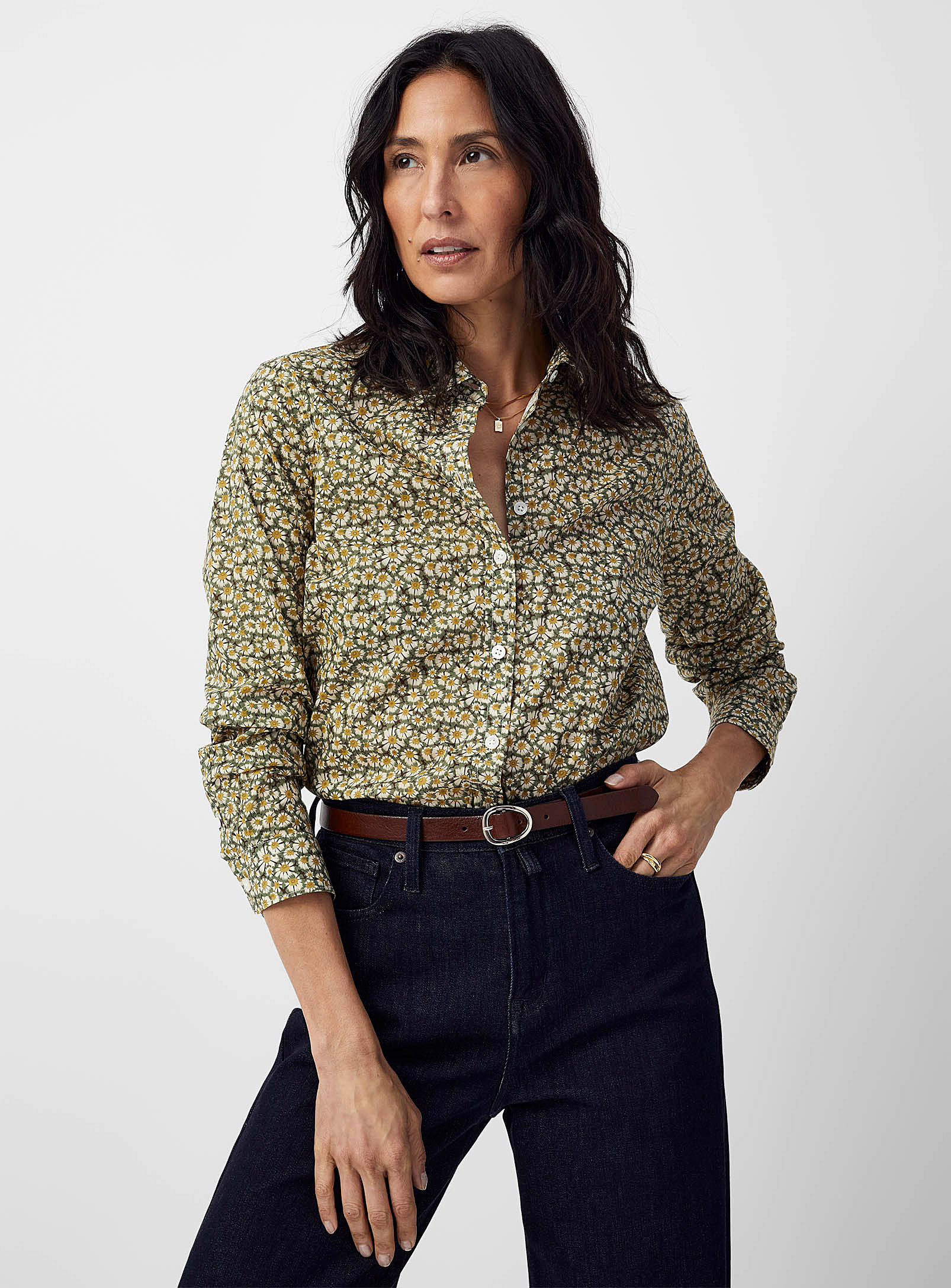 Contemporaine Silky Blooming Shirt Made With Liberty Fabric In Lime Green