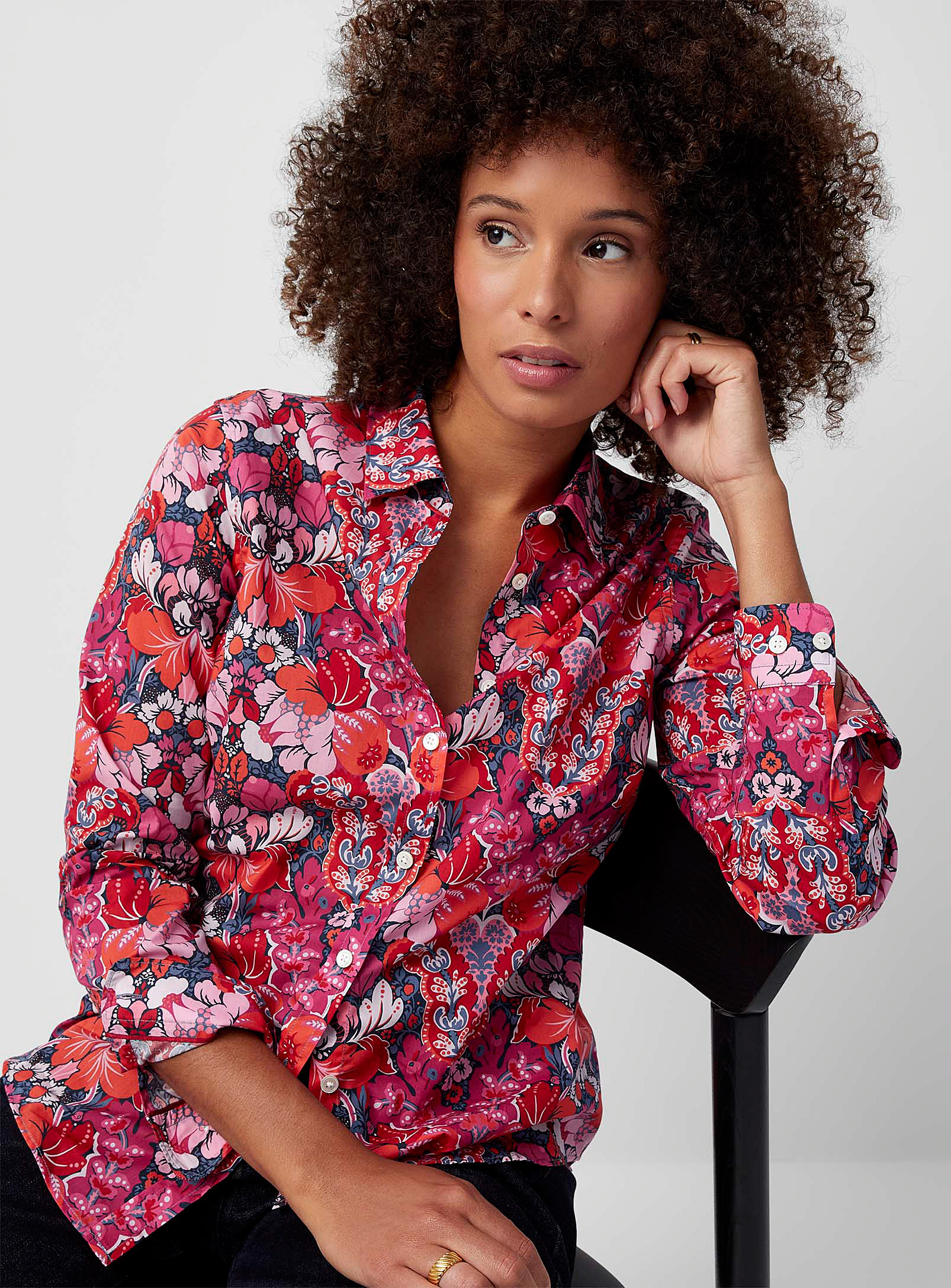 Contemporaine Silky Blooming Shirt Made With Liberty Fabric In Red