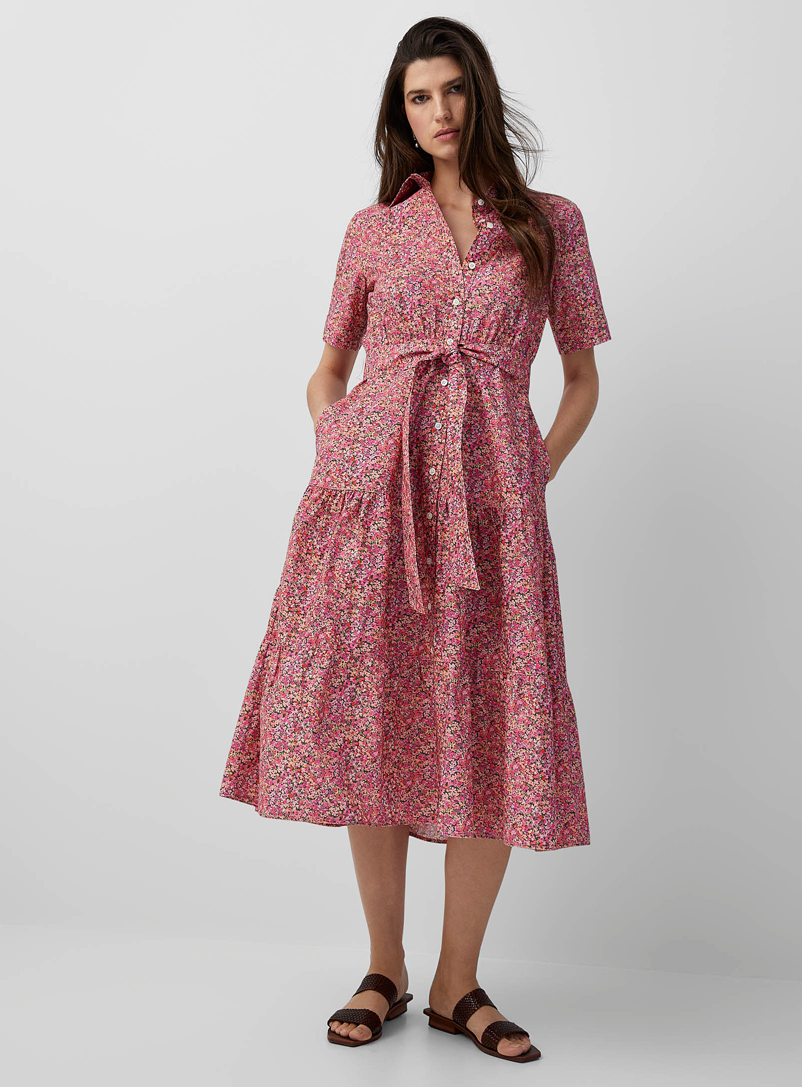 Contemporaine Sumptuous Bouquet Shirtdress Made With Liberty Fabric In Pink