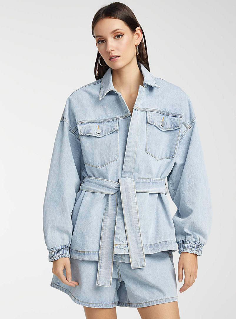 Icône Baby Blue Belted organic cotton denim jacket for women
