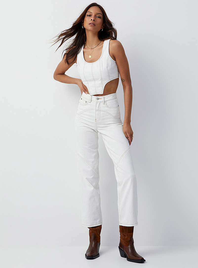 Icône White White wide-leg Western jean for women