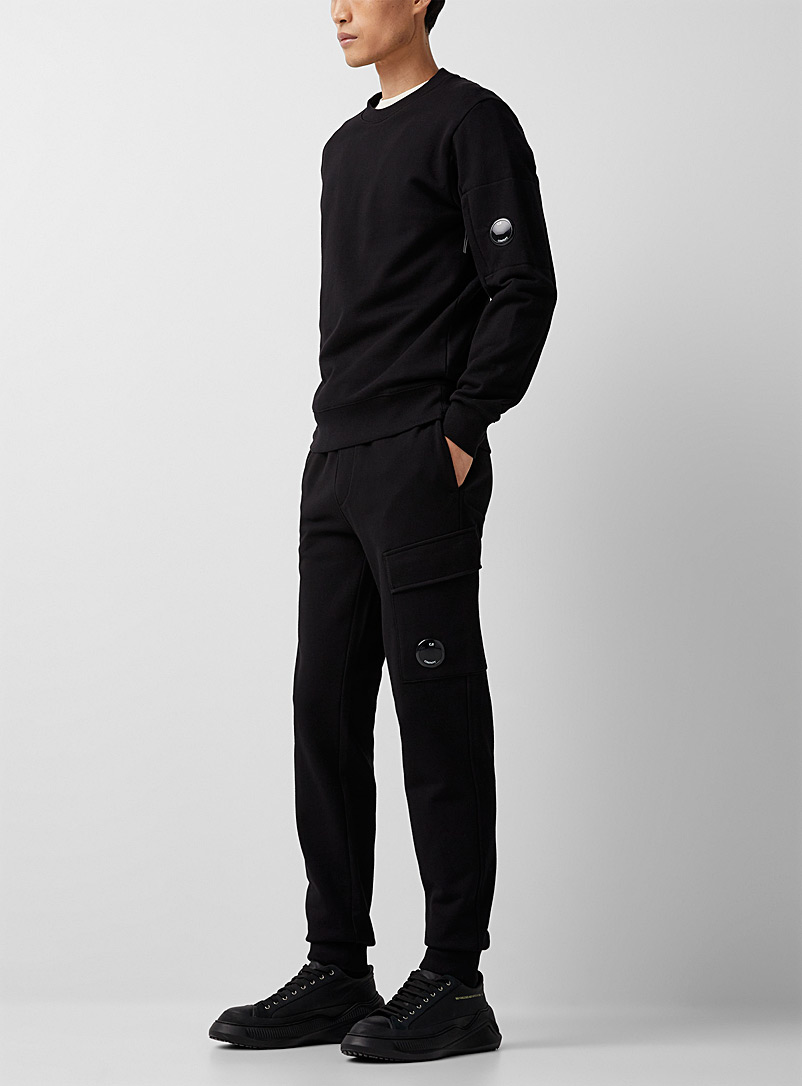 C.P. Company Black Diagonal fleece-lined cargo jogger for men